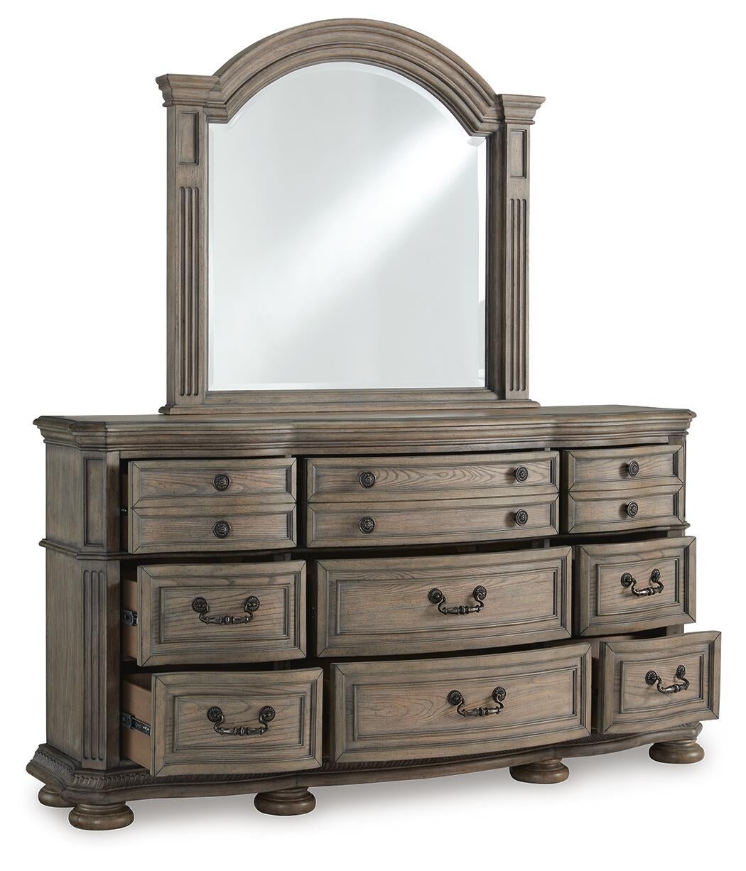 Ardenfield King Upholstered Sleigh Bed, Dresser, Mirror and Nightstand