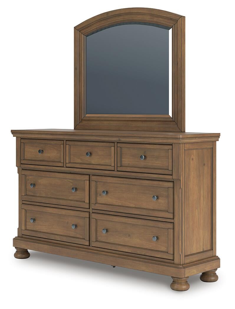 Vandenmore King Panel Bed with Mirrored Dresser and Nightstand