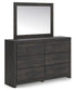 Delmorta Full Panel Bed, Dresser, Mirror and Nightstand
