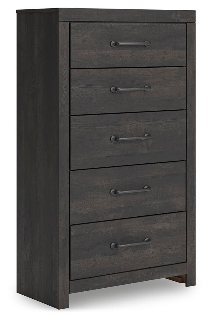 Delmorta Full Panel Storage Bed, Dresser, Mirror, Chest and Nightstand
