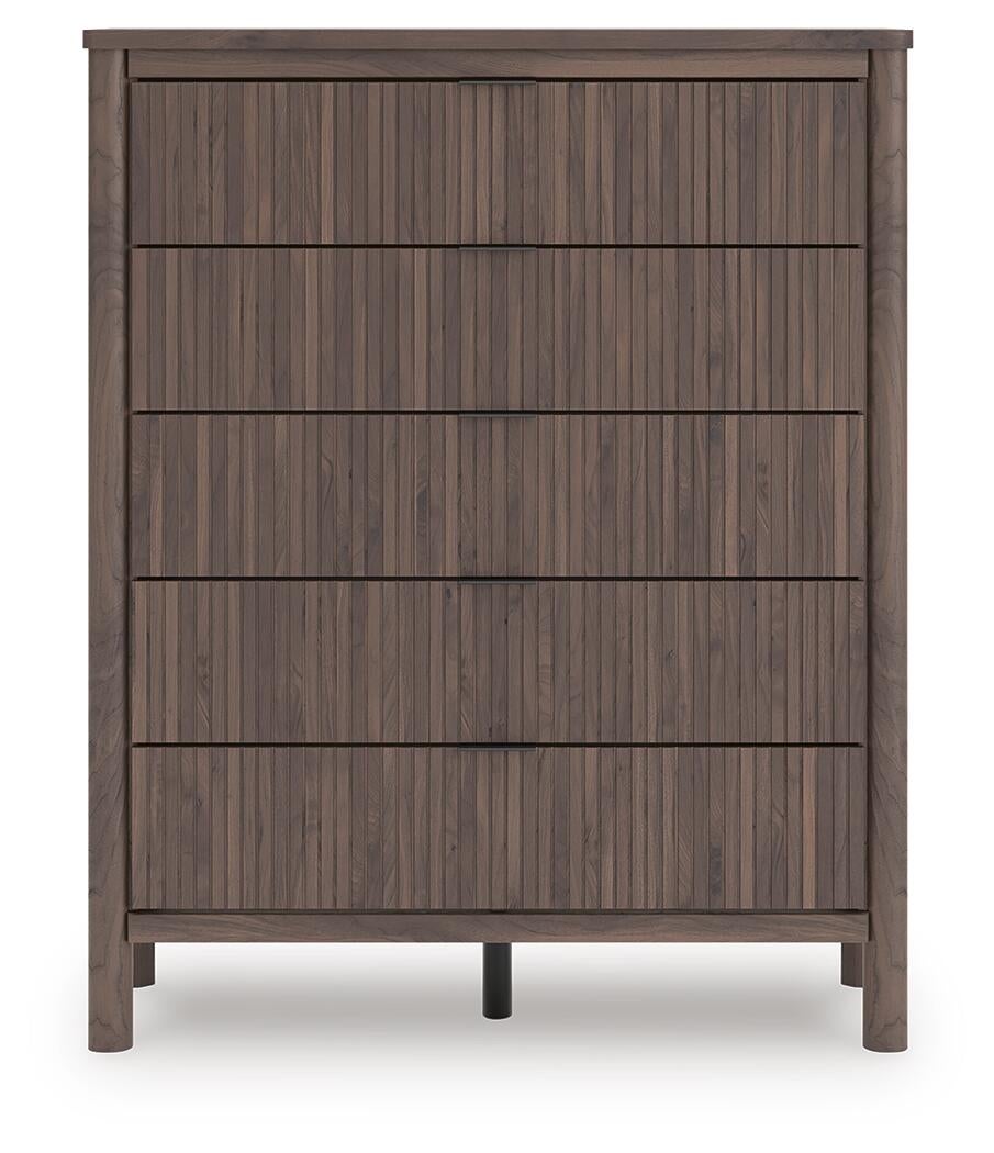 Pamytta Twin Upholstered Panel Platform Bed, Dresser, Mirror, Chest and Nightstand