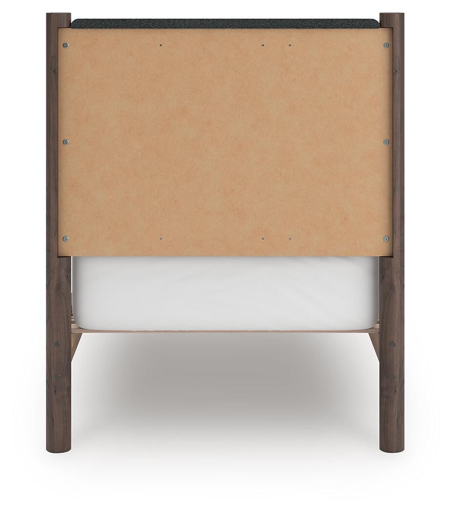 Pamytta Twin Upholstered Panel Platform Bed, Dresser, Mirror, Chest and Nightstand