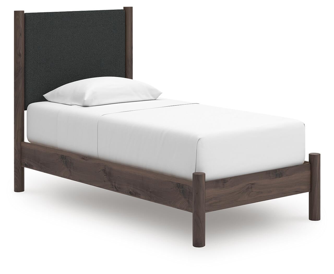 Pamytta Twin Upholstered Panel Platform Bed, Dresser, Mirror, Chest and Nightstand
