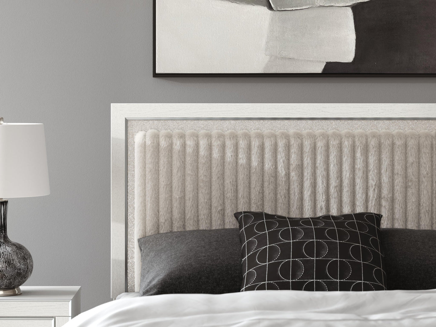 Birmonton Queen Upholstered Panel Bed, Dresser and Mirror