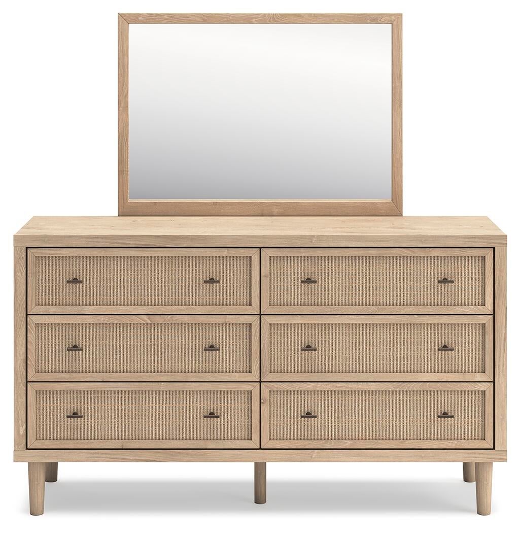 Cielden Full Upholstered Bed with Roll Slats, Dresser, Mirror and Nightstand