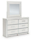 Birmonton California King Upholstered Bed, Dresser, Mirror and Nightstand