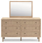 Cielden Queen Upholstered Bed with Roll Slats, Dresser, Mirror, Chest and Nightstand