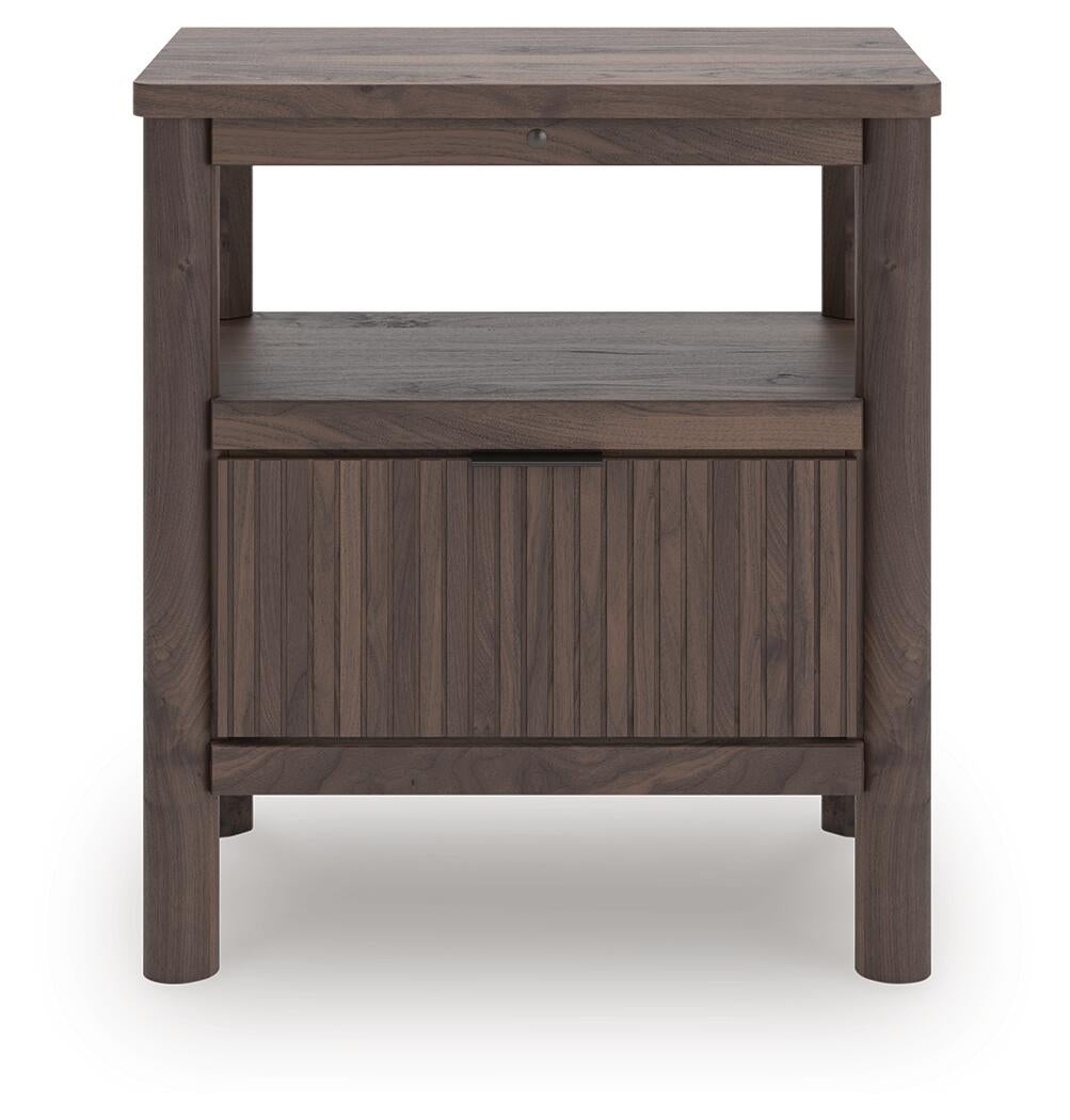 Pamytta Full Upholstered Panel Bed, Dresser, Mirror and Nightstand