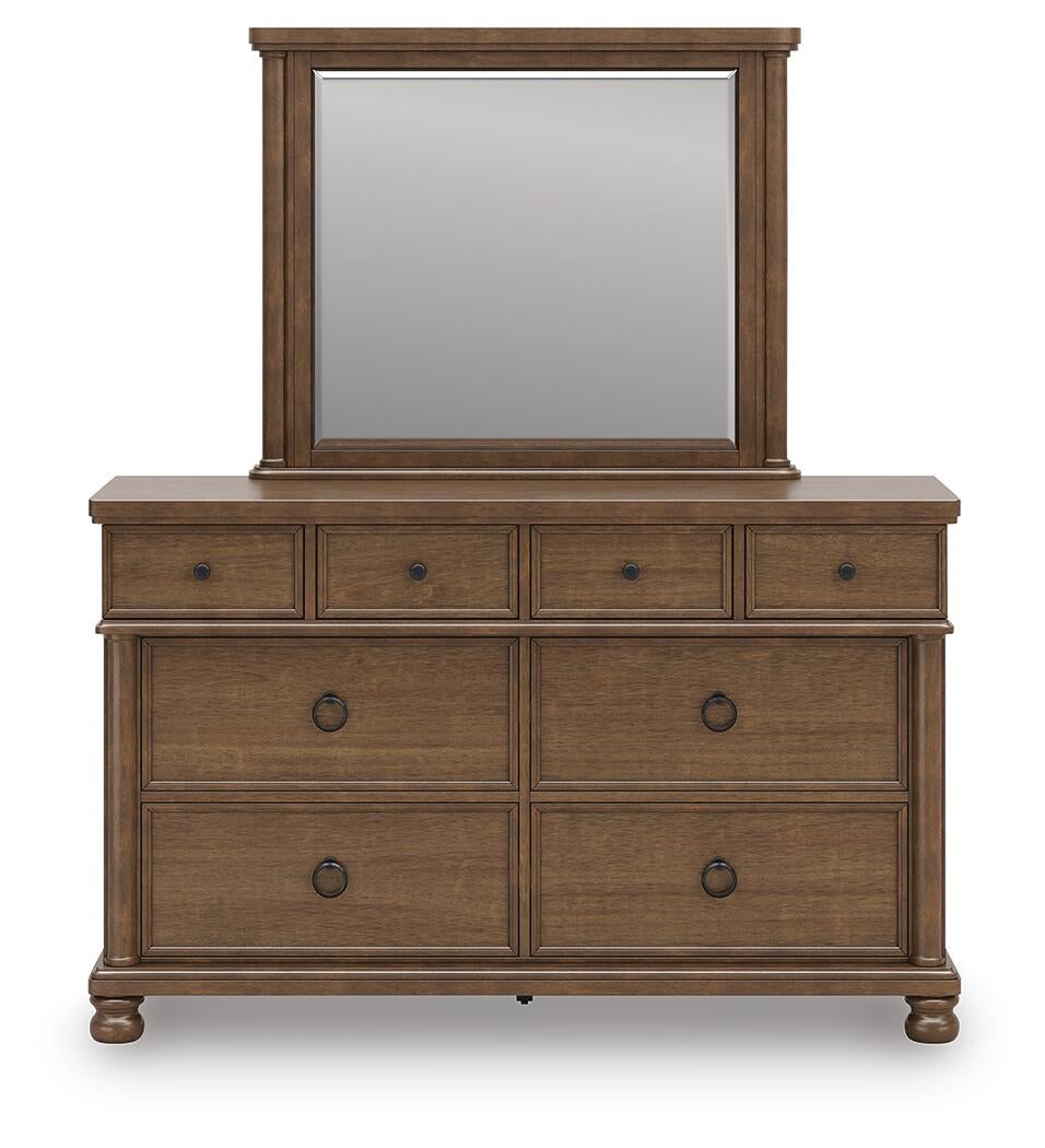 Rowlenstown King Poster Bed with Mirrored Dresser and Nightstand