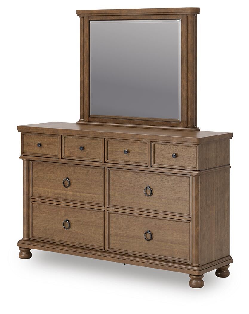 Rowlenstown King Poster Bed with Mirrored Dresser