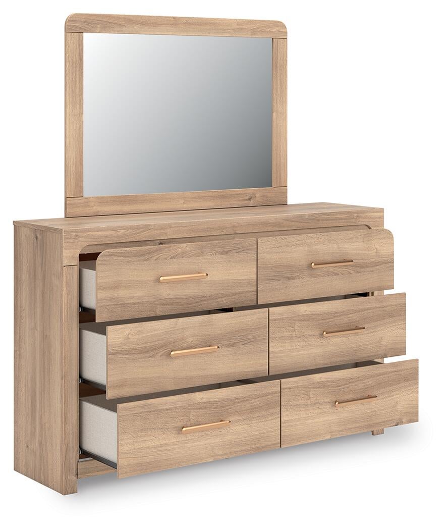 Hollymount King Upholstered Panel Bed, Dresser, Mirror and Nightstand
