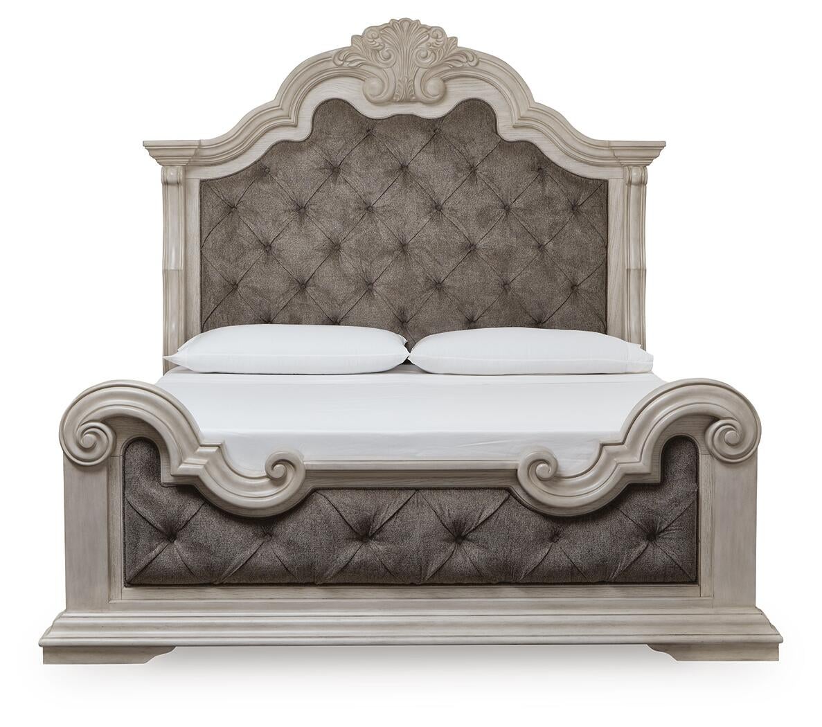 Bruchandi California King Upholstered Panel Bed with Mirrored Dresser and Nightstand