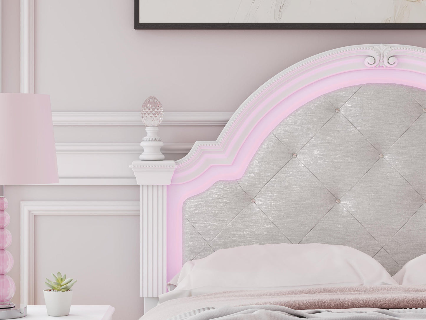 Kozlani Full Upholstered Panel Bed, Dresser, Mirror and Nightstand