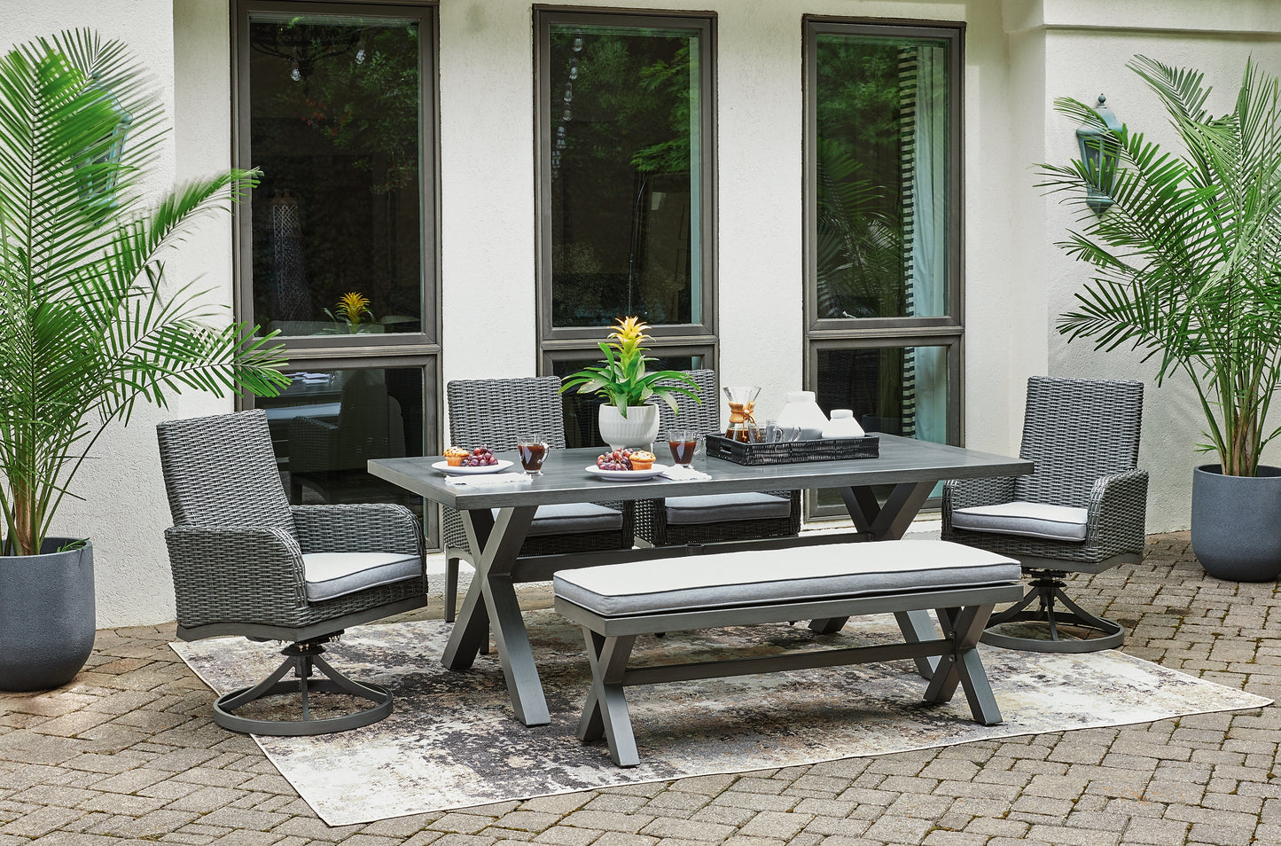 Elite Park Outdoor Dining Table and 4 Chairs and Bench