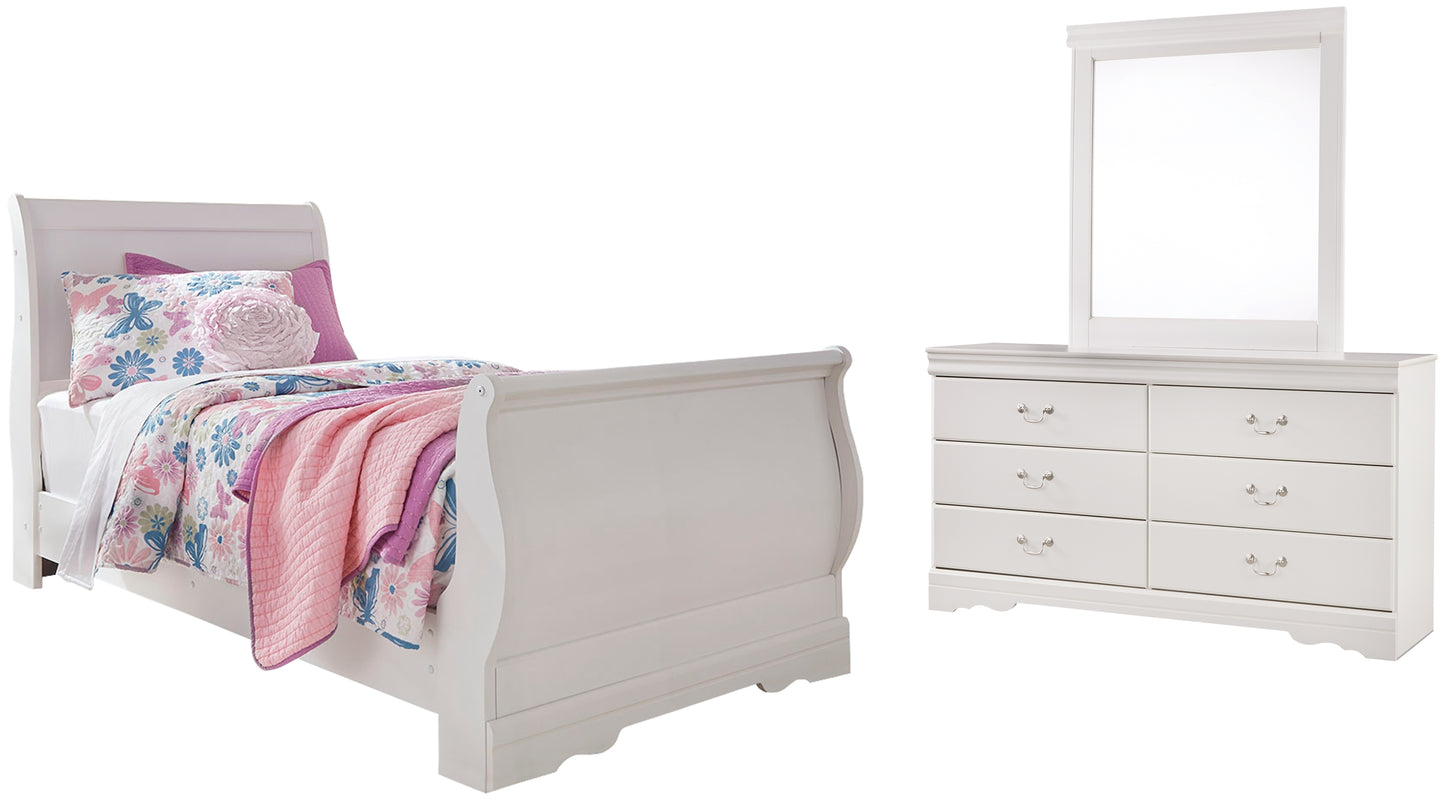 Anarasia Twin Sleigh Bed with Mirrored Dresser