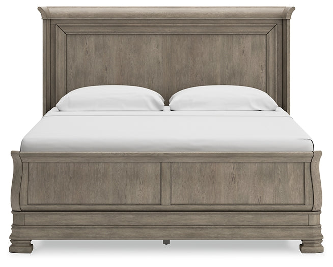 Lexorne King Sleigh Bed with Mirrored Dresser and Nightstand